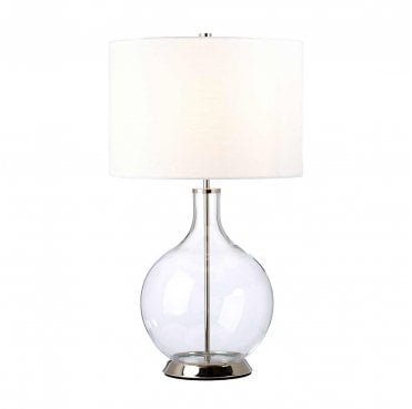ORB-CLEAR-PN-WHT Orb 1 Light Table Lamp in a Polished Nickel Finish with a White Shade