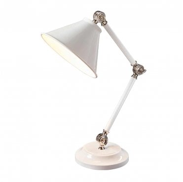 PV-ELEMENT-WPN Provence Element 1 Light Mini Table Lamp in a White and Polished Nickel Finish