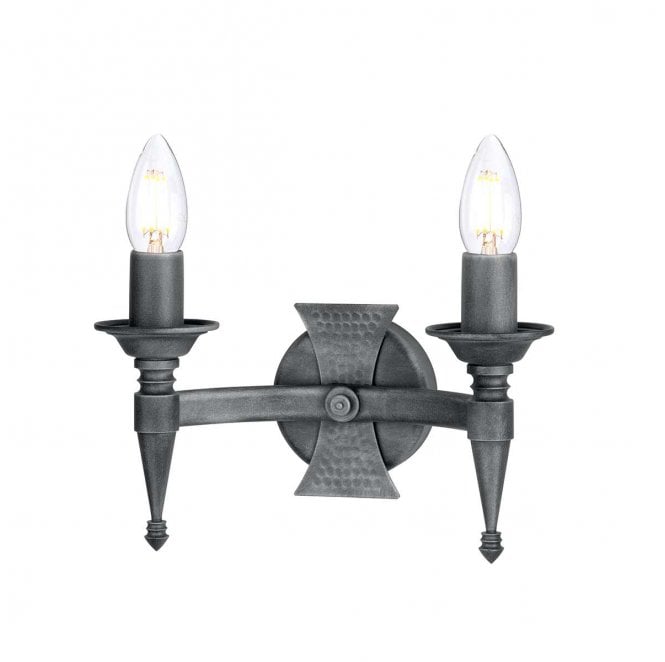 Elstead Lighting SAX2-BLK-SIL Saxon 2 Light Wall Light in a Black and Silver Patina Finish