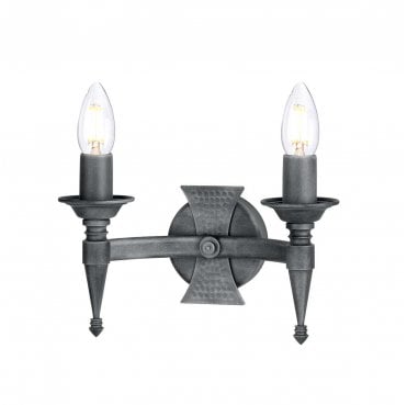 SAX2-BLK-SIL Saxon 2 Light Wall Light in a Black and Silver Patina Finish