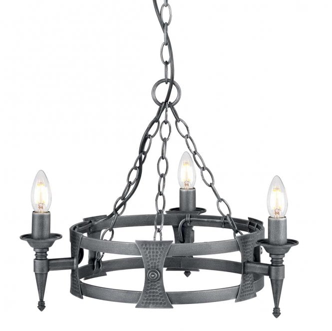 Elstead Lighting SAX3-BLK-SIL Saxon 3 Light Chandelier in a Black and Silver Patina Finish