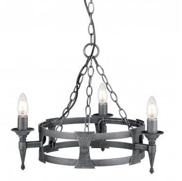 SAX3-BLK-SIL Saxon 3 Light Chandelier in a Black and Silver Patina Finish