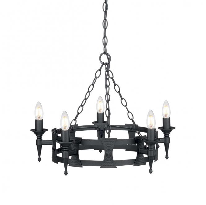 Elstead Lighting SAX5-BLK Saxon 5 Light Chandelier in a Black Finish