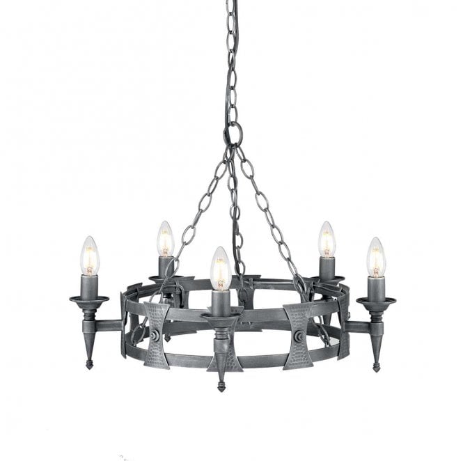 Elstead Lighting SAX5-BLK-SIL Saxon 5 Light Chandelier in a Black and Silver Patina Finish