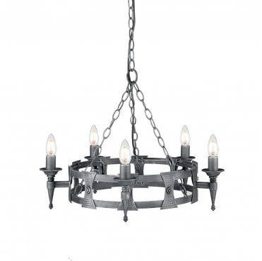SAX5-BLK-SIL Saxon 5 Light Chandelier in a Black and Silver Patina Finish