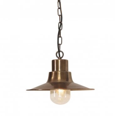 SHELDON-CH-BR Sheldon Outdoor IP44 1 Light Chain Lantern in an Aged Brass Finish