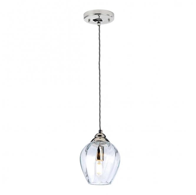Elstead Lighting TIBER-P-CLEAR Tiber 1 Light Pendant in a Polished Nickel Finish with a Clear Glass