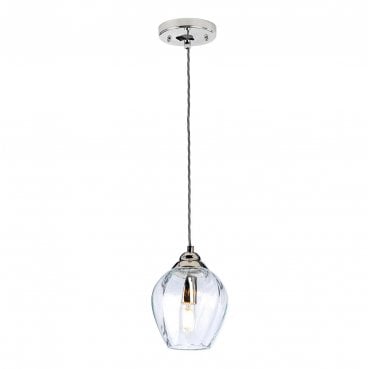 TIBER-P-CLEAR Tiber 1 Light Pendant in a Polished Nickel Finish with a Clear Glass