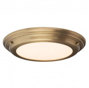 WELLAND-F-AB Welland IP54 1 Light Flush Light in an Aged Brass Finish