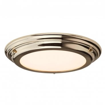 WELLAND-F-PB Welland IP54 1 Light Flush Light in a Polished Brass Finish