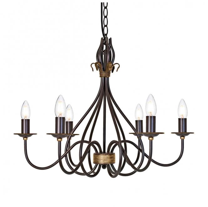 Elstead Lighting WM6 Windermere 6 Light Chandelier in a Rust and Gold Finish