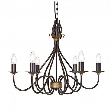 WM6 Windermere 6 Light Chandelier in a Rust and Gold Finish