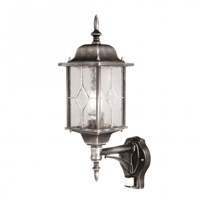 Elstead Lighting WX1-PIR Wexford Outdoor IP44 1 Light Up Wall Lantern with PIR in a Black and Silver Finish