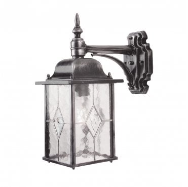 WX2 Wexford Outdoor IP23 1 Light Down Wall Lantern in a Black and Silver Finish