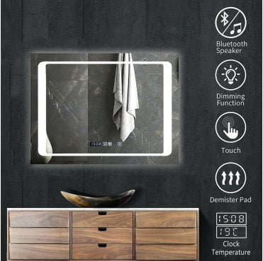 SHA5332 800x600mm IP44 LED Bathroom Mirror with Bluetooth Speaker - Illuminated
