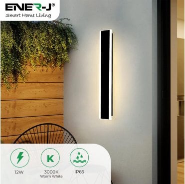 T484 Outdoor IP65 12w LED Modern 60cm Linear Wall Light in 3000k (Warm White) in a Matt Black Finish