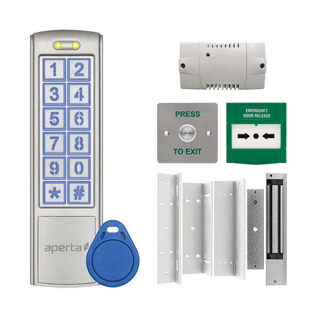 ESP EZT3K Aperta Single Door Internal Keypad Kit with 1x EZTAG3 in Silver, EZT3ST10 Proximity Tags, 1x A1ML250, 1x EVBPSBB, 1x A1EXIT and 1x A1ECP