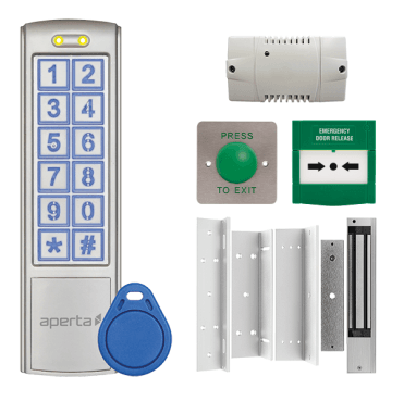 EZT3KM Aperta Single Door Internal Keypad Kit with 1x EZTAG3 in Silver, EZT3ST10 Proximity Tags, 1x A1ML250, 1x EVBPSBB, 1x EVEXITM and 1x A1ECP