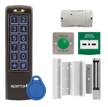 EZT3KMB Aperta Single Door Internal Keypad Kit with 1x EZTAG3B in Black, EZT3ST10 Proximity Tags, 1x A1ML250, 1x EVBPSBB, 1x EVEXITM and 1x A1ECP