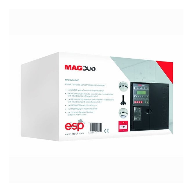 ESP MAGDUO4BKIT 4 Zone 2 Wire Conventional Fire Alarm Kit with a Black Panel
