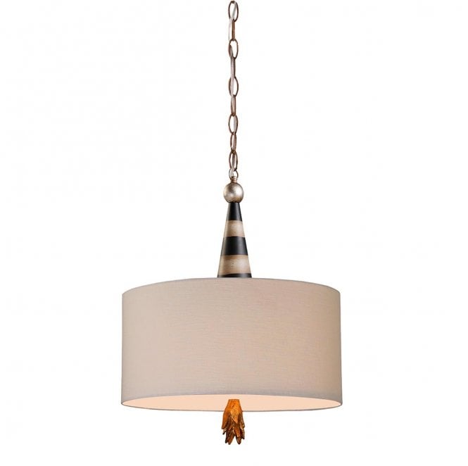 Flambeau FB--P  2 Light Pendant with Black, Cream and Gold leaf Finish with Taupe Linen Shade