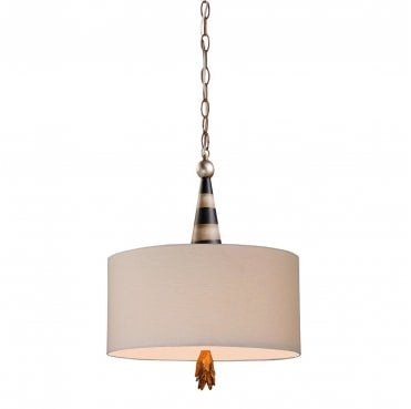 FB-FLAMBEAU-P Flambeau 2 Light Pendant with Black, Cream and Gold leaf Finish with Taupe Linen Shade