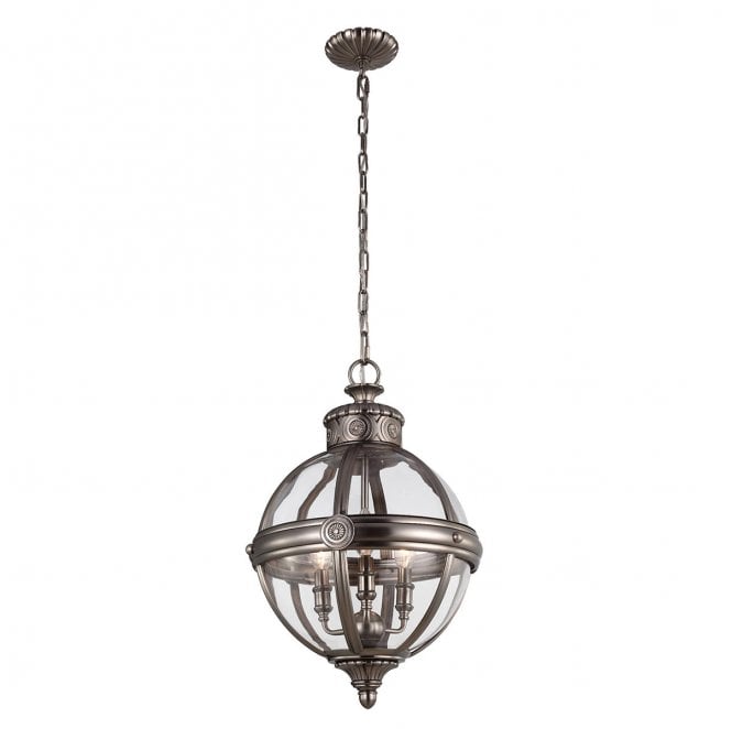 Feiss FE-ADAMS-3P-ANL Adams 3 Light Pendant Chandelier in an Antique Nickel Finish