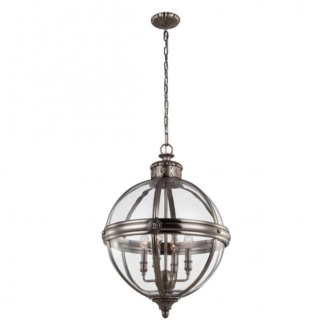 Feiss FE-ADAMS-4P-ANL Adams 4 Light Pendant Chandelier in an Antique Nickel Finish
