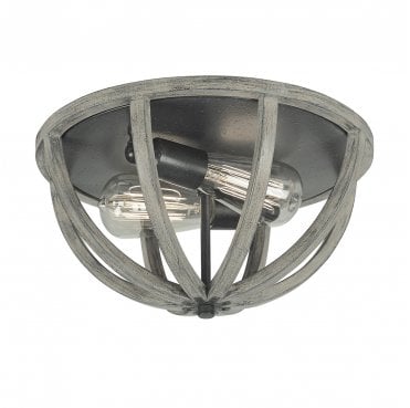 FE-ALLIER-F-WW Allier Flush Mount in a Weathered Oak Wood and Antique Forged Iron Finish