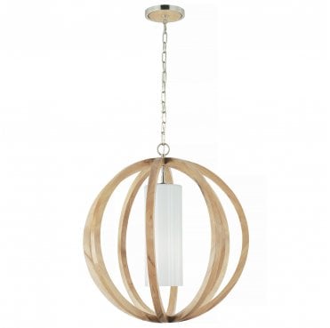 FE-ALLIER-P-L-LW Allier Large Pendant in a Light Wood and Brushed Steel Finish