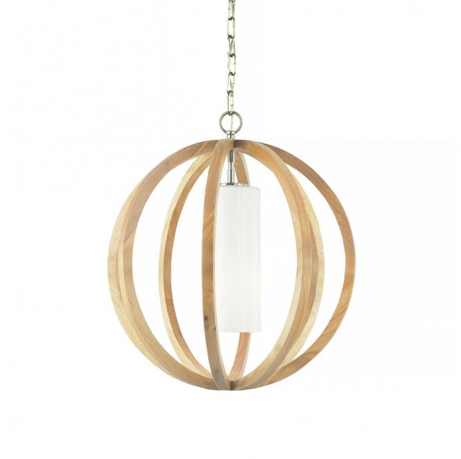 Feiss FE-ALLIER-P-S-LW Allier Small Pendant in a Light Wood and Brushed Steel Finish