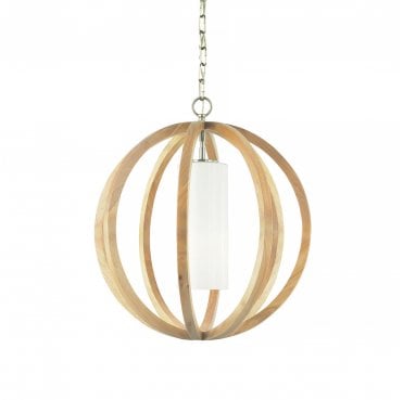 FE-ALLIER-P-S-LW Allier Small Pendant in a Light Wood and Brushed Steel Finish