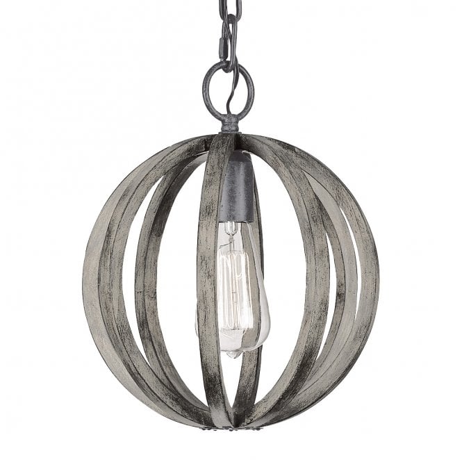 Feiss FE-ALLIER-P-WW Allier Mini Pendant in a Weathered Oak Wood and Antique Forged Iron Finish