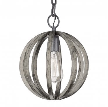 FE-ALLIER-P-WW Allier Mini Pendant in a Weathered Oak Wood and Antique Forged Iron Finish