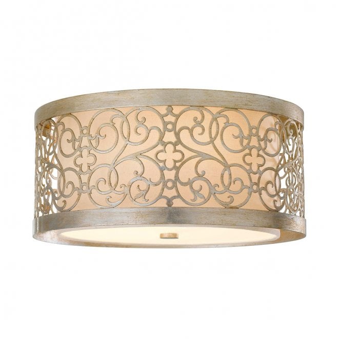 Feiss FE-ARABESQUE-F Arabesque 2 Light Flush Light in a Silver Leaf Patina Finish