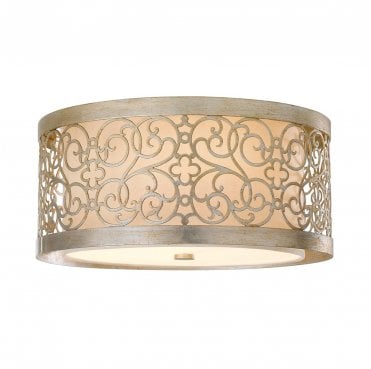 FE-ARABESQUE-F Arabesque 2 Light Flush Light in a Silver Leaf Patina Finish