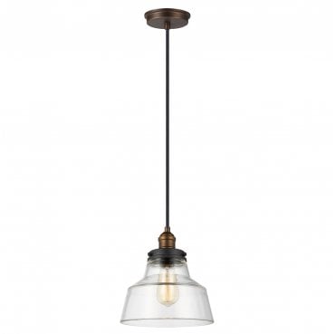 FE-BASKIN-P-A-BR Baskin 1 Light Pendant in a Painted Aged Brass and Dark Weathered Zinc Finish