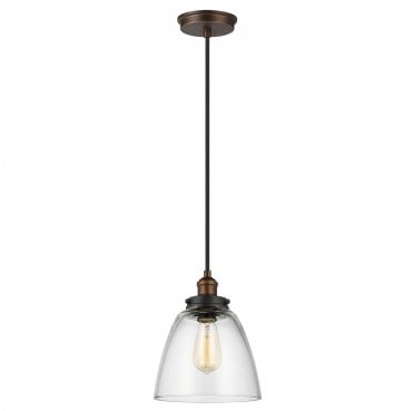 FE-BASKIN-P-B-BR Baskin 1 Light Pendant in a Painted Aged Brass and Dark Weathered Zinc Finish
