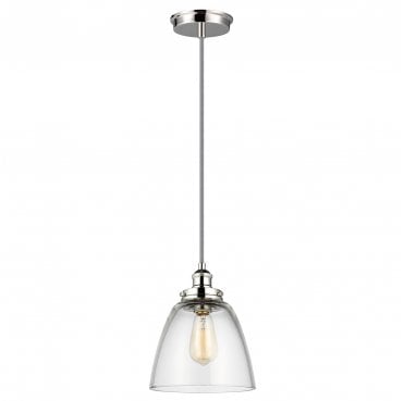 FE-BASKIN-P-B-PN Baskin 1 Light Pendant in a Polished Nickel Finish