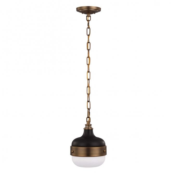 Feiss FE-CADENCE-1P-MB Cadence 1 Light Mini Pendant in a Dark Antique Brass and Matt Black FInish