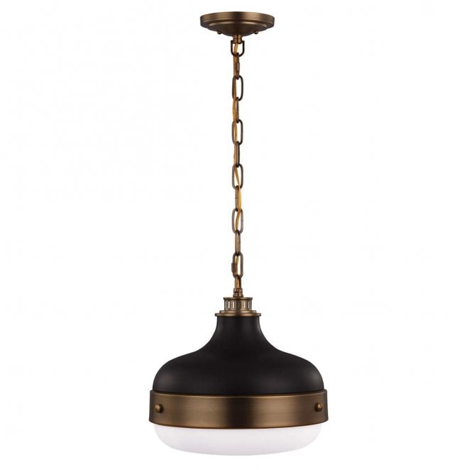 Feiss FE-CADENCE-2P-MB Cadence 2 Light Pendant in a Dark Antique Brass and Matt Black Finish