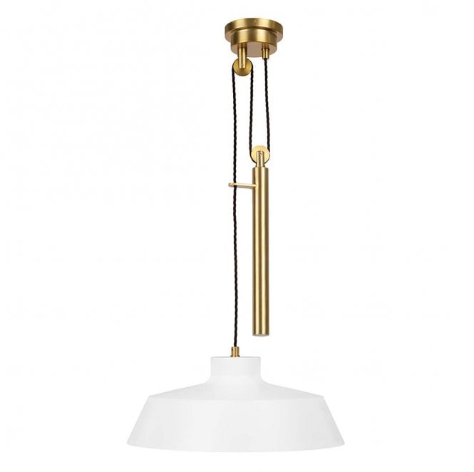 Feiss FE-CANDOR-P Candor 1 Light Pendant in a Matt White and Brass Finish