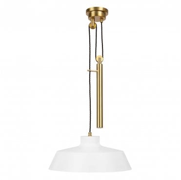 FE-CANDOR-P Candor 1 Light Pendant in a Matt White and Brass Finish