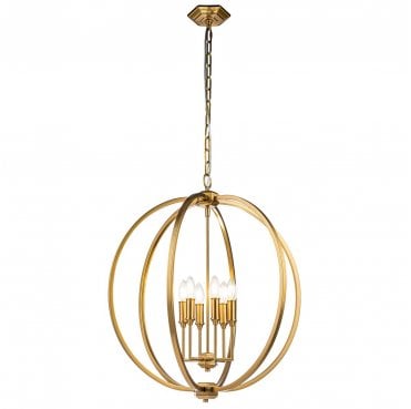 FE-CORINNE-6P-L-BB Corinne 6 Light Pendant in a Burnished Brass Finish