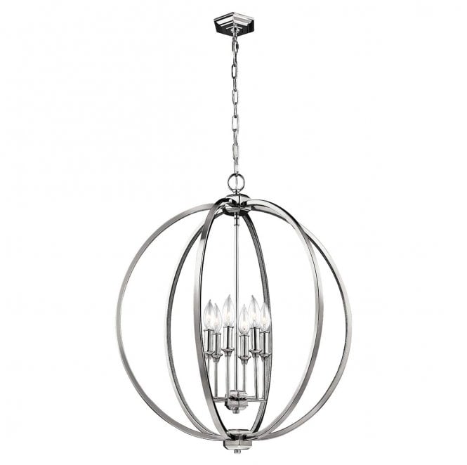 Feiss FE-CORINNE-6P-L Corinne 6 Light Pendant in a Polished Chrome Finish with Crystals