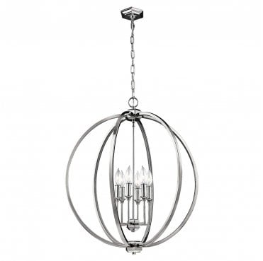 FE-CORINNE-6P-L Corinne 6 Light Pendant in a Polished Chrome Finish with Crystals