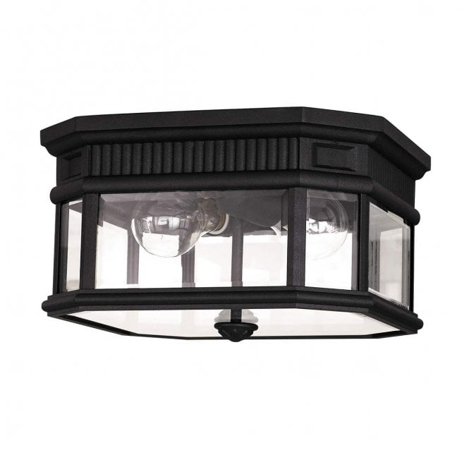 Feiss FE-COTSLN-F-BK Cotswold Lane Outdoor IP44 2 Light Flush Ceiling Mount in a Black Finish