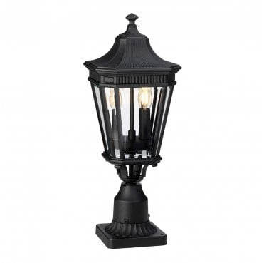 FE-COTSLN3-M-BK Cotswold Lane Outdoor IP44 2 Light Medium Pedestal in a Black Finish