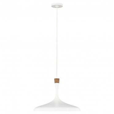 FE-DARWIN-P Darwin 1 Light Pendant in a Matt White with Wood Accent Finish