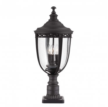 FE-EB3-L-BLK English Bridle Outdoor IP44 3 Light Large Pedestal in a Black Finish